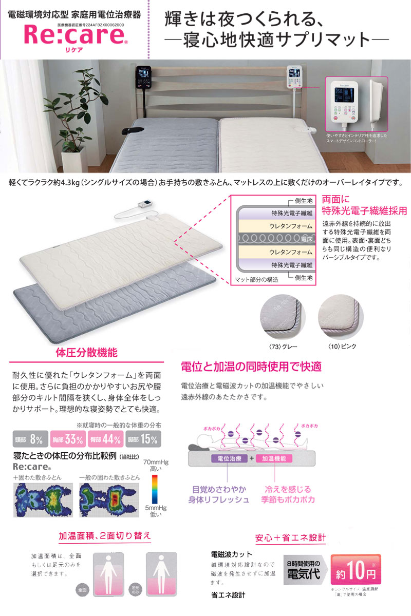 西川リビング 日本製 電磁波カット 家庭用電位治療器 リケア 敷き布団 シングル100cm×200cm